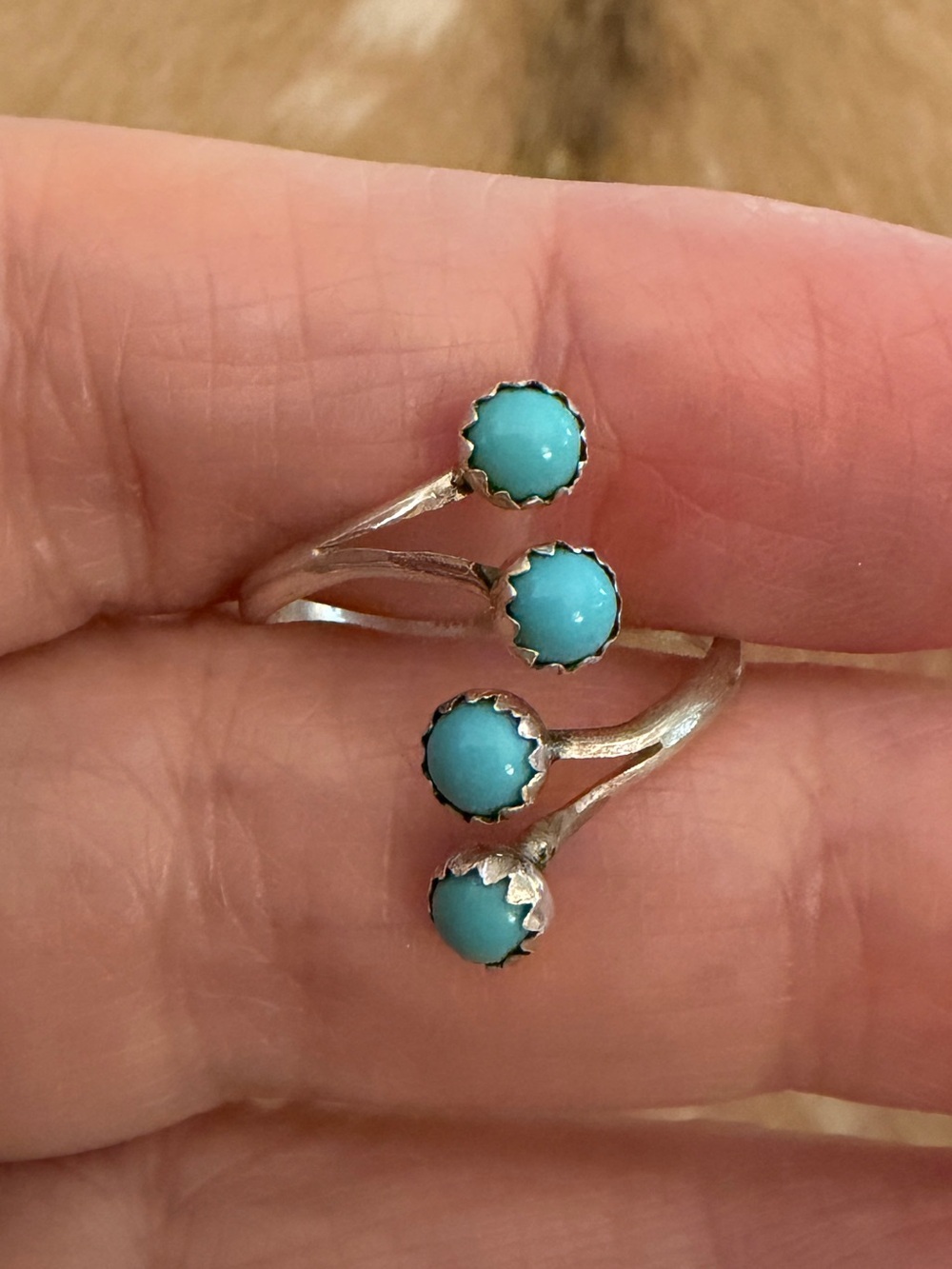 â¤ď¸ Native American Kingman Turquoise Sterling Silver Navajo ADJ ByPass Ring